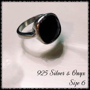 925 Silver & Black Onyx Ring Size 6